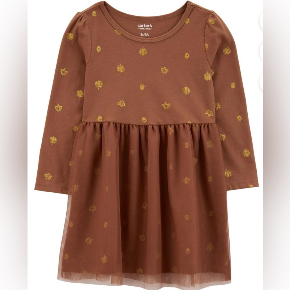 Carter's Brown Long Sleeve Dress with Fall Gold Accents! NWT!